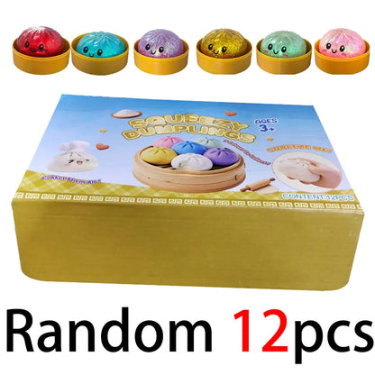 Colorful Dumpling Squishes Stress Balls Fidget Sensory Toys Simulation Food Squishies Bun with Steamer Squeeze Dough Ball Gifts