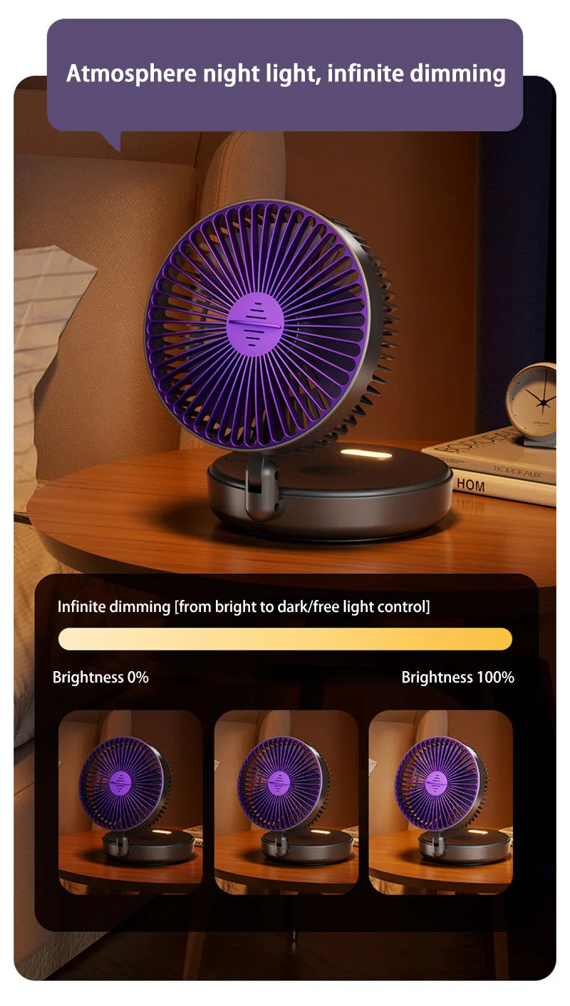 Lenovo 5000mAh 3IN1 Rechargeable Multifunctional Portable Fan Wall Mounted Fan 90° Folding Fan 4 Gears With Warm Night Light
