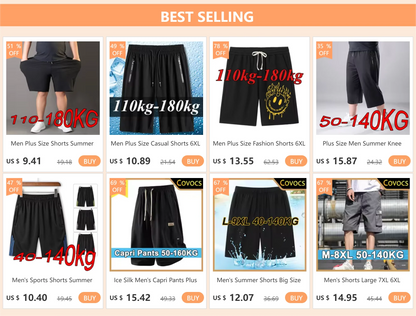 Men Plus Size Shorts Summer Pants Work Trousers Men Quick-drying Loose Fit Sports Fitness Sweatpants