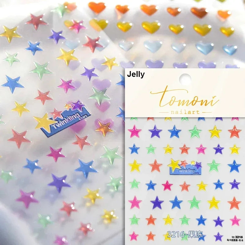 1PC 5D Korean Bronzing Nail Stickers Japanese Gold Silver Star Moon Luxury DIY Nail Art Decoration Decals Manicure Accessories