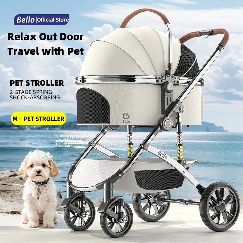 Plant Folding Travel Luxury Pet Stroller For Travel 4 Wheels Trolley Small Dogs & Cats