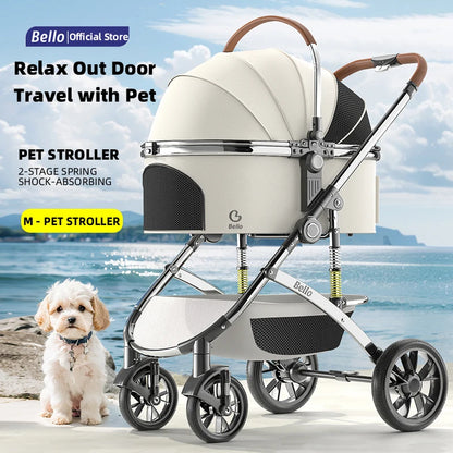 Plant Folding Travel Luxury Pet Stroller For Travel 4 Wheels Trolley Small Dogs & Cats