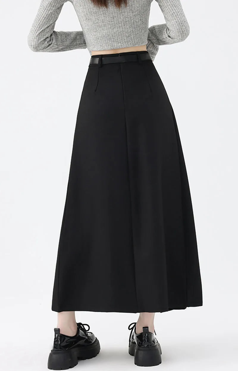 2026 New Women's Pleated Maxi Skirts Autumn High Waisted Zipper Jk Long Skirt Woman Elegant Loose Design Big Swing A-Line Skirts