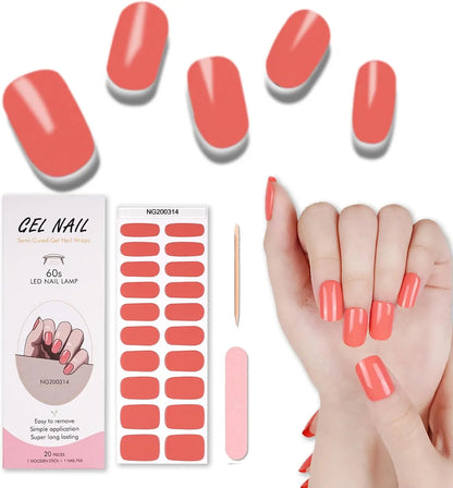20/22Tips UV Semi cured Gel Nail Stickers Waterproof Long Lasting Full Gel Nail Wraps Press On Nail Decal DIY Manicure