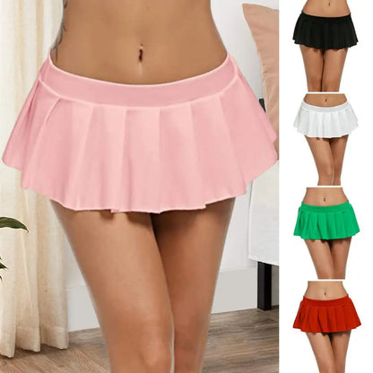 Pleated Skirt Trendy Low-rise Pleated Mini Skirt Stylish A-line Party Skirt Chic Solid Color Micro for Night Club Wear Sexy