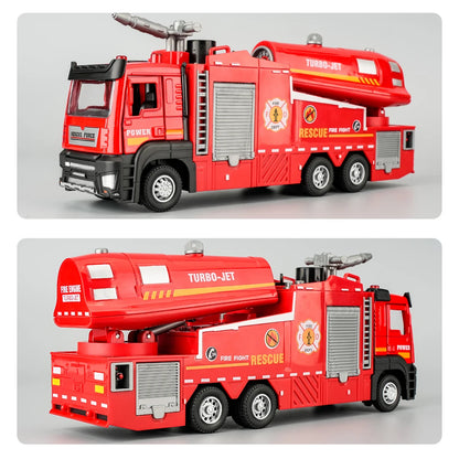 New Alloy Fire Truck Toy Large Size for Boys Water Spray & Smoke Exhaust Function Kids Ladder Rescue Vehicle Model Pull Back