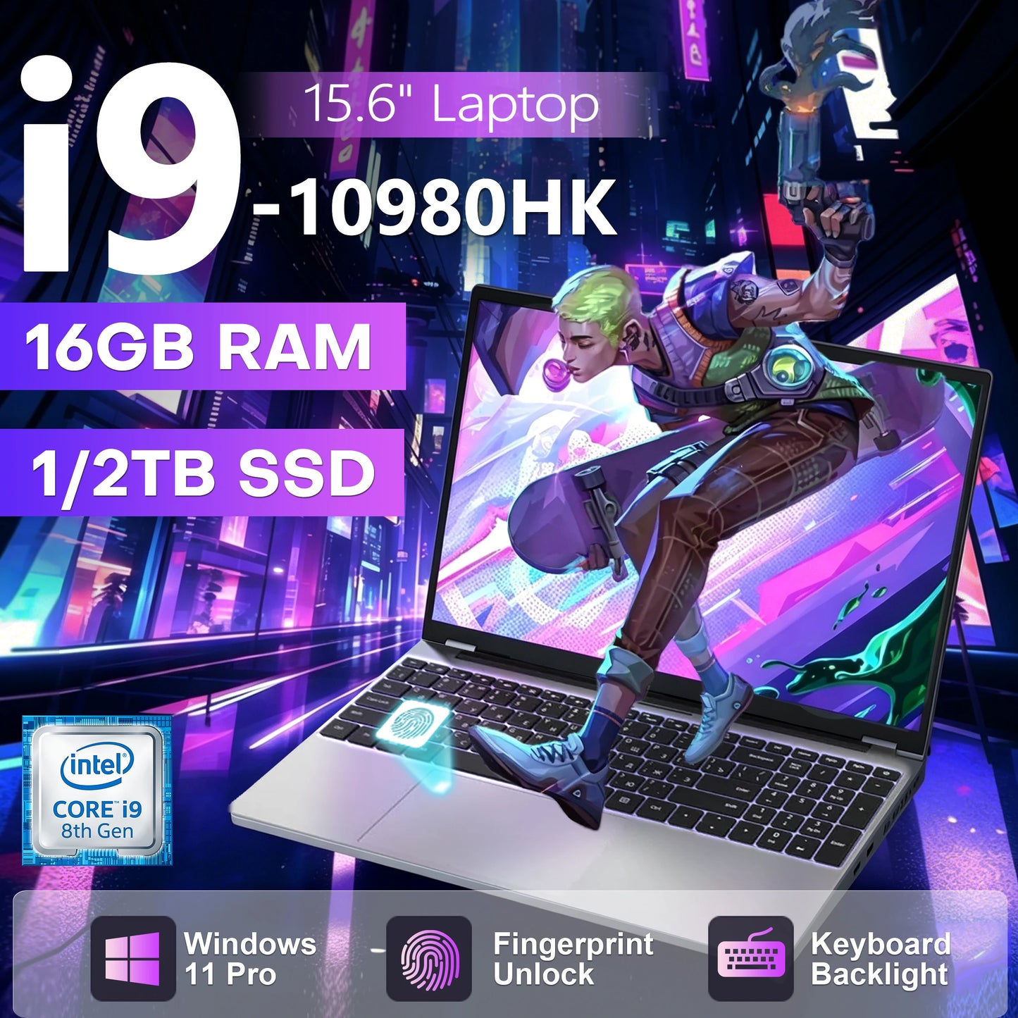 Windows 11 Pro i9 15.6" Laptop Computer PC Intel Core i9 10980HK 16GB RAM 1TB SSD Fingerprint Unlock Notebook Backlight Laptop