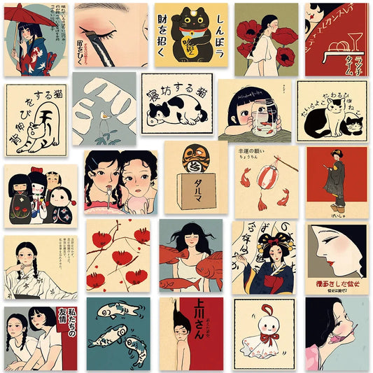 50Pcs Japanese Retro Anime Girl Sticker Vintage Scrapbook Journal Notebook DIY Decoration Paster Cute Phone Case Laptop Decals