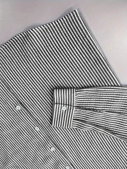Men's Long Sleeve Striped Shirt with Loose Fit Stylish Comfortable Casual Wear for All Seasons Ideal for Outdoor Activities