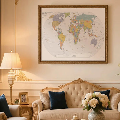 English Map Series-World Map-2019,Decorative Hanging Picture Decor Frameless,Geographical,Tourism/education Tools