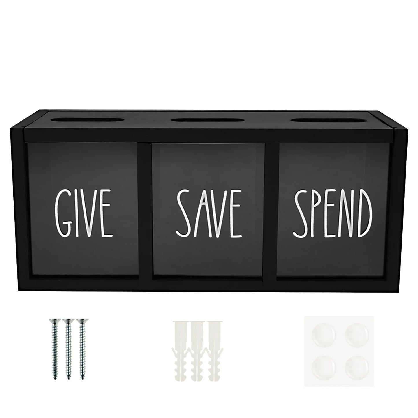 3 Grids Wall-mounted Save Spend Bank Visualized Money Saving Box Wooden Piggy Bank Give Save Spend Money Boxes for Kids Adults