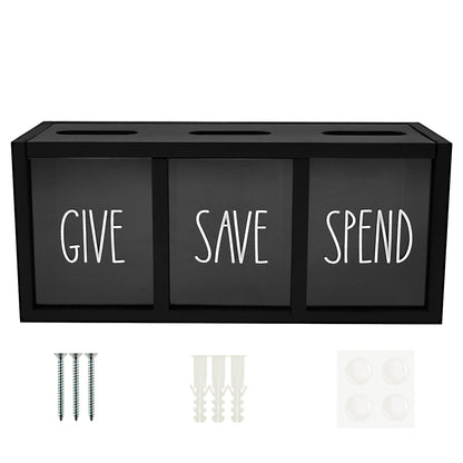 3 Grids Wall-mounted Save Spend Bank Visualized Money Saving Box Wooden Piggy Bank Give Save Spend Money Boxes for Kids Adults