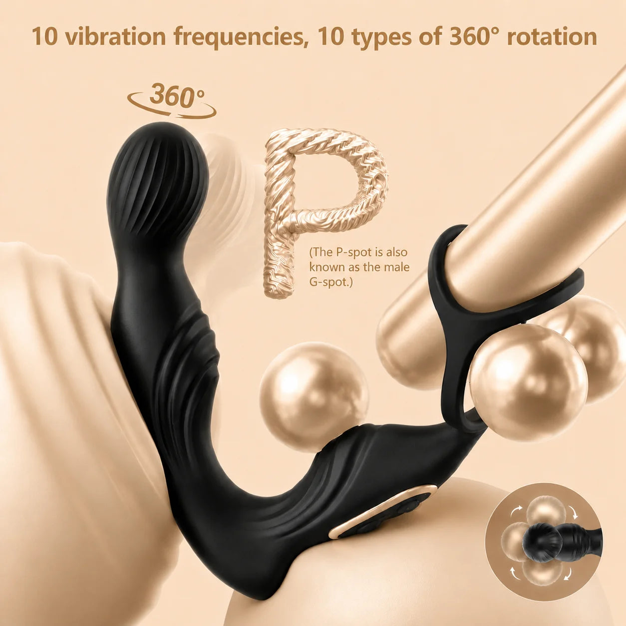 Prostate Massager Vibrator Sex Toy for Men Anal Butt Plug Rechargeable 360 Rotating Head Remote Control Penis Ring Waterproof