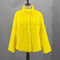 Women Real Rabbit Fur Coat High Collar Winter Jacket Make of One Rabbit Fur Cross Mink Pattern