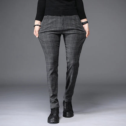 2026 Black Pants Men Plaid Trousers, Spring / Autumn New Fashion Slim Pants Men Gray Stripe Slacks 28-38 Pantalones Hombre