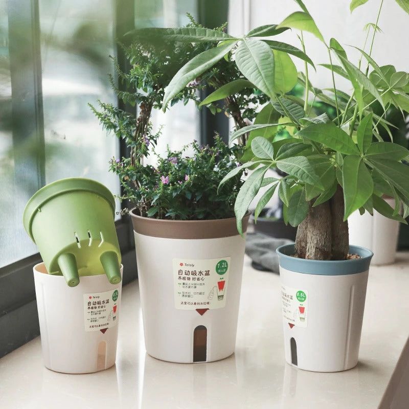 Self Watering Plant Pots Plastic Flowerpot Planter with Drainage Holes Hydroponics Flower Pot Plastic Lazy Automatic Plants Pot