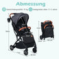 Foldable stroller with rain cover, adjustable backrest and canopy + connectors, grey