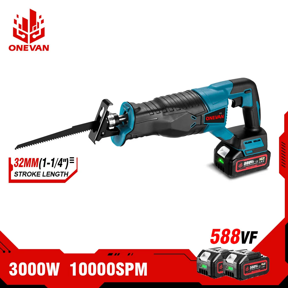 ONEVAN 3000W 10000SPM Cordless Electric Reciprocating Saw Wood Metal Pipe Cutting Electric Saw Chainsaw For Makita 18v Battery