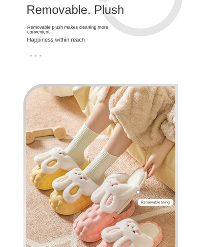 Mo Dou 2022 Winter Warm Women Slippers Waterproof Vamp Cute Rabbit Bear Decoration Indoor Outdoor Shoes Soft Plush Men Slippers