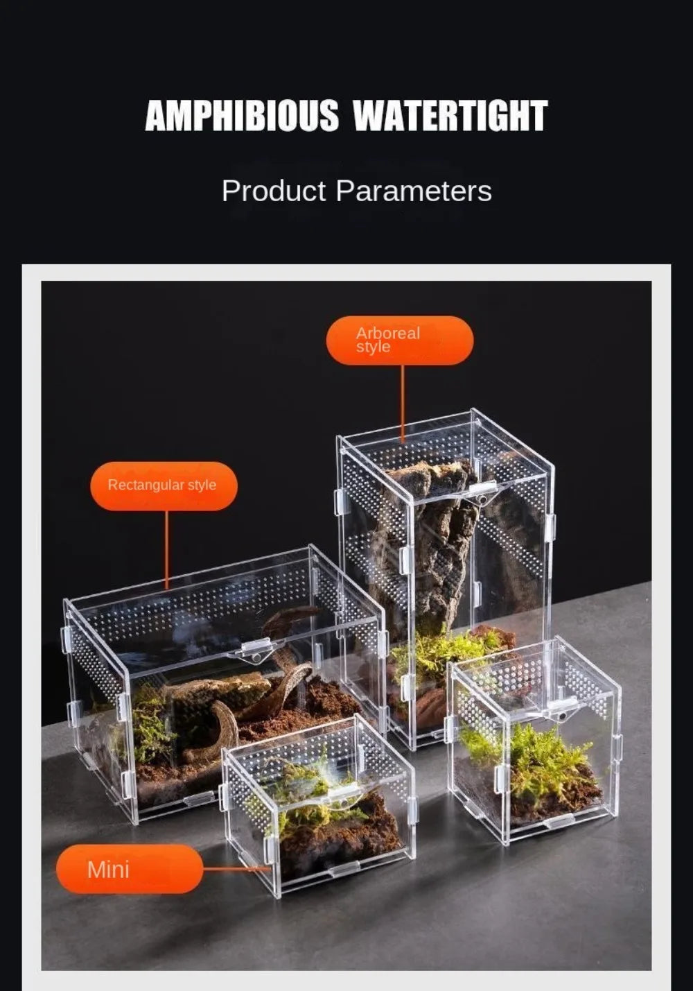 New Acrylic Reptile Habitat Anti-Escape Clear Spider Feeding Case Multiple Size Arboreal Small Pet Cage for Chameleon Clear