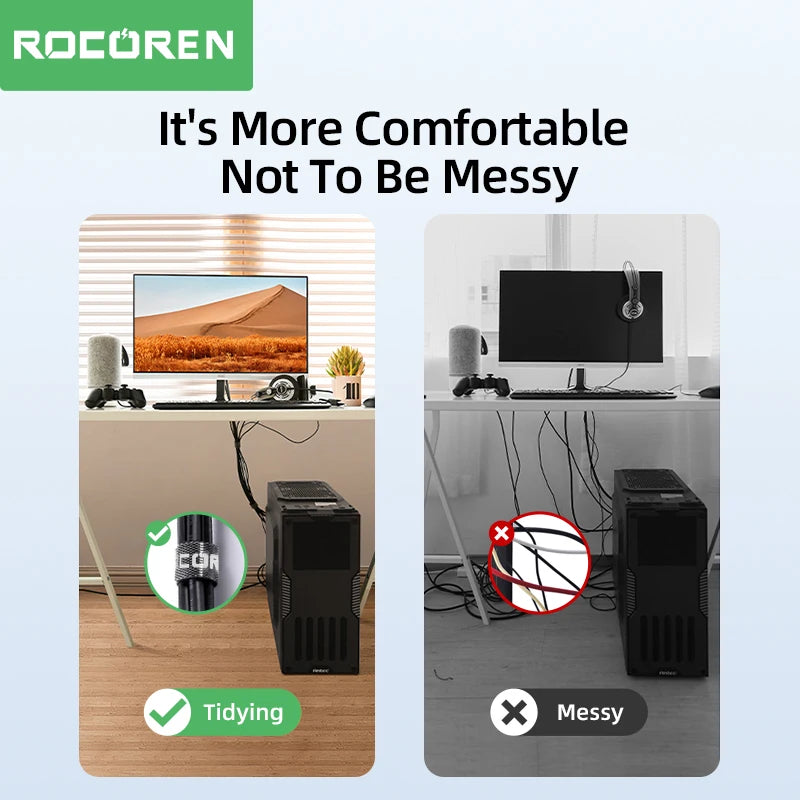 Rocoren Cable Organizer Tearable Wire Winder Ties USB Cable Management Charger Protector For Phone Mouse Earphone Cable Holder