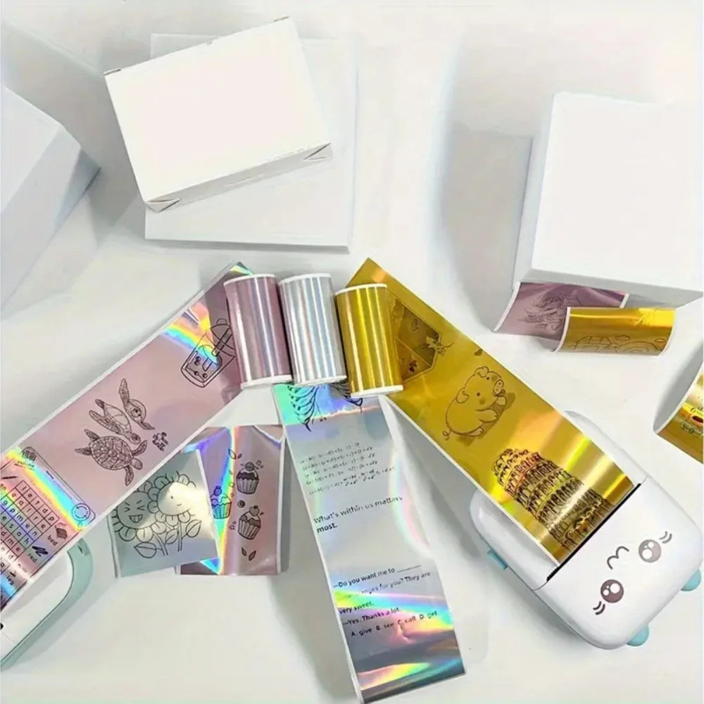57mmx3.5M Holographic Thermal Paper Continuous Roll for M02/T02/A6 Printers - Silver Purple Gold Pink Blue Glitter Label DIY Mak