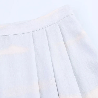TFAFXY 2025 Summer Printed Pleated Long Skirts For Women Ruffled Elegant Women's Skirts High Waist Casual Loose Midi Skirt