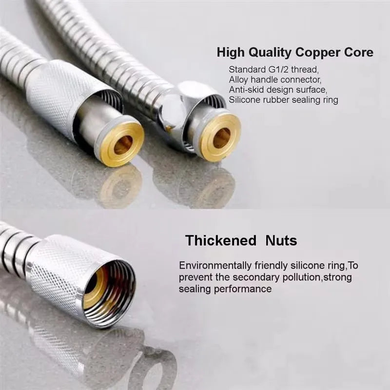Gold 1.5/2 Meters G1/2 Inch High Quality Flexible Shower Hose Stainless Steel Chrome Bathroom Water Head Shower Extension Pipe
