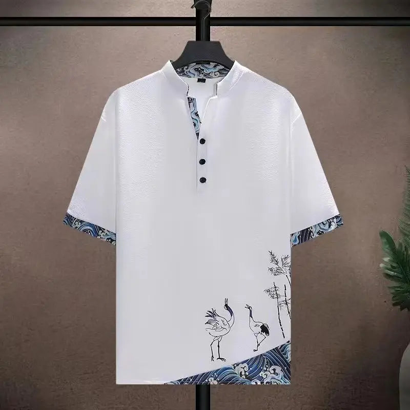(Shirt + trousers) 2026 summer shirts men fashion Cotton shirts men's breathable sets High quality shirts Two Piece size M-5XL