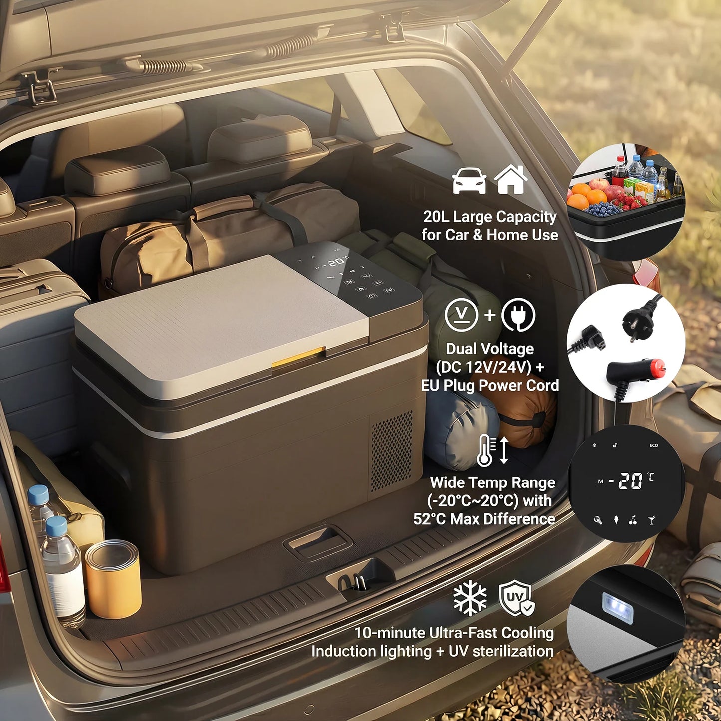 Podofo Car Refrigerator 20L 25L 30L Mini Compressor Car Freezer Cooler 48QT APP Control Cooler 12 24V DC 100 240V AC For Camping Truck Home Travel