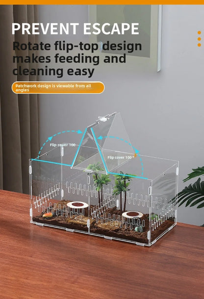 Acrylic Jumping Spider Enclosure 2 Doors Transparent Reptile Feeding Cage Ventilated Design Escape-proof Reptile Habitat