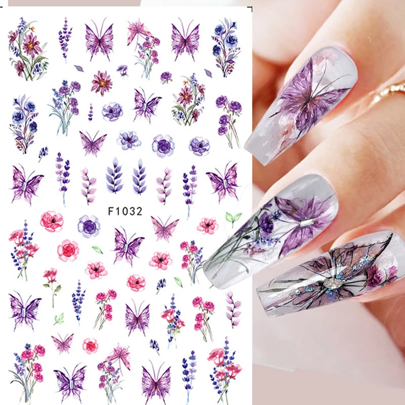 1PCS Marbled Nail Sticker 3D Abstract Lines Sticker Nail Art Supplies Nail Decals Y2K Laser Butterfly Ladies Nail Art Decoration