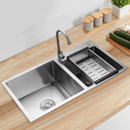 Stainless Steel Double Bowl Drop-in Kitchen Sink Noise Reduction Efficient Drainage Anti-Condensation Easy to Clean
