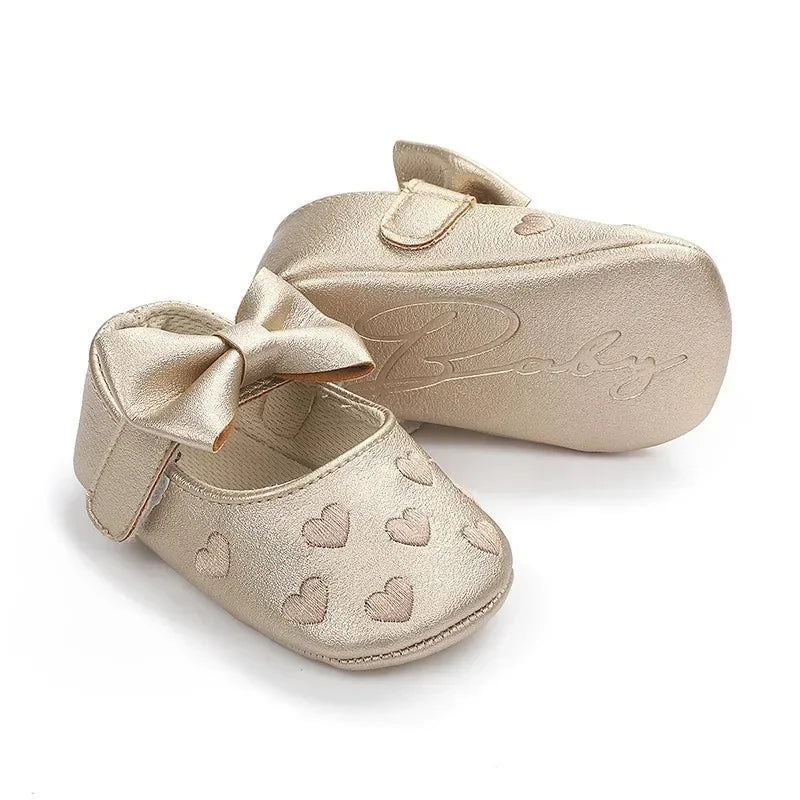 Baby Girls 0-18 Months Indoor First Walker Shoes Soft Cotton Sole Non-Slip Classic Embroidery Bowknot Hook & Loop Infant Booties