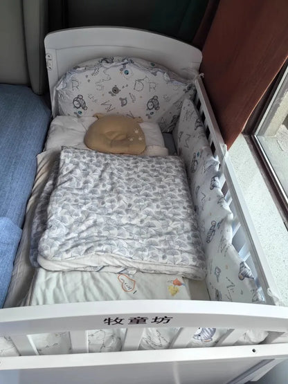 Wood Baby Crib With Mosquito Net And Diaper Table Convert To Kids Bed, Bedding Set, Baby Cot, Bed, Rocker Mattress