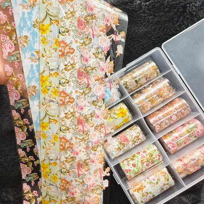 10Rolls Halloween  Flower Plaid Angel Marble  Bow Nail Foils Transfer Paper  Nail Art Stickers   Decal  Nails Decoration