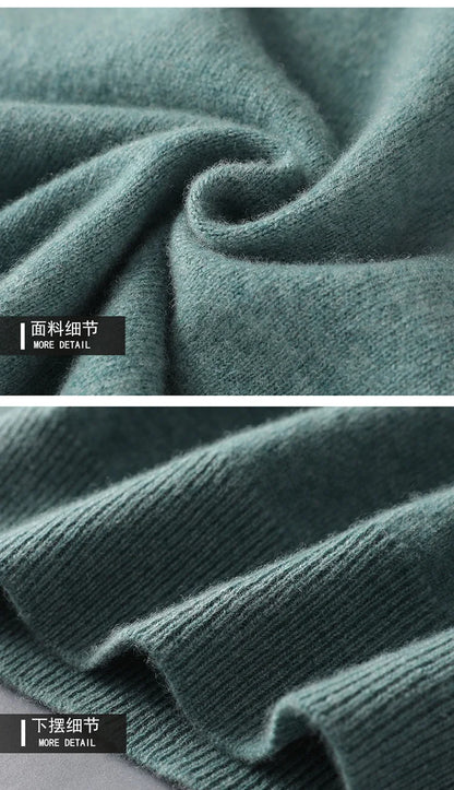 Classic Solid Color Men's O-neck Sweater Autumn Winter 100% Merino Wool Knitted Pullover Long Sleeve Warm Loose Casual Men Tops