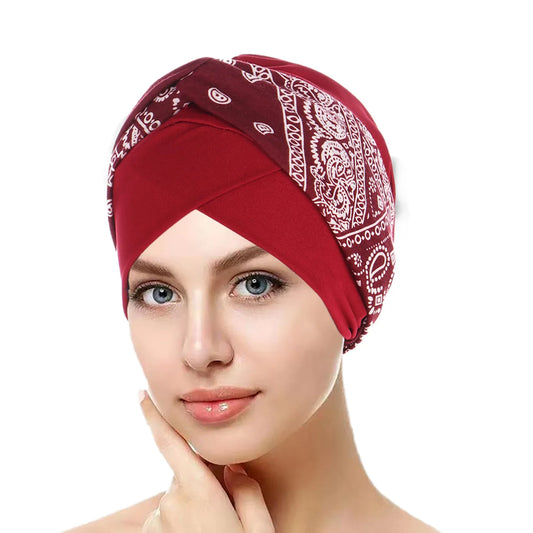 Trendy Print Women Muslim Hijab Caps Wrap Head Indian Turban Bonnet Fashion Headdress Islamic Clothing Accessories