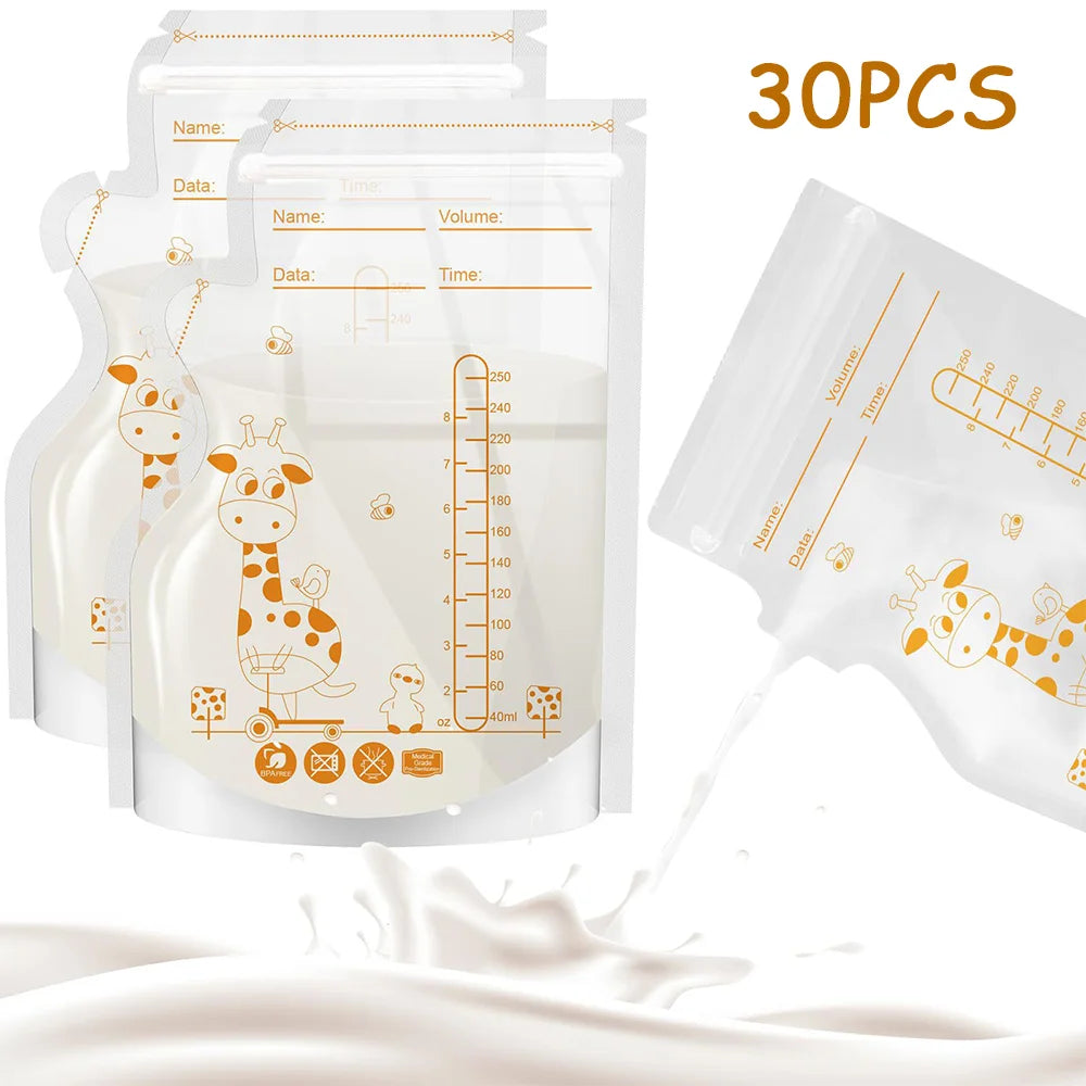 30/60 Pack 250ml BPA Free Milk Storage Bags Safe Breast Milk and Baby Food Freezer Bags for Easy Feeding
