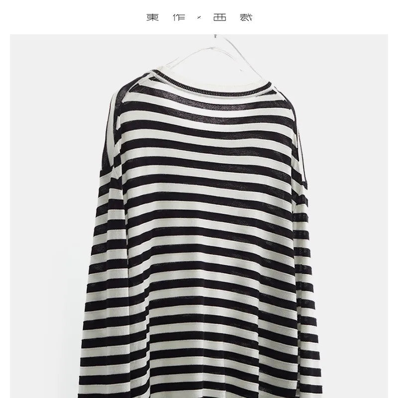 Classic Striped Long Sleeve T-Shirt Casual Versatile Knitted Pullover Top for Women 2026 Spring New Style