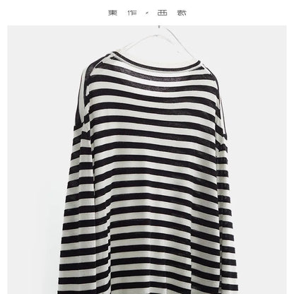 Classic Striped Long Sleeve T-Shirt Casual Versatile Knitted Pullover Top for Women 2026 Spring New Style