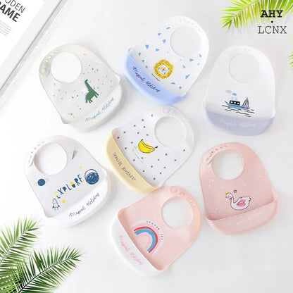 Soft Silicone Baby Bibs Boys Girls Stuff Waterproof Bib Feeding Infant Newborn Cartoon Aprons Toddlers Bibs Burp Cloths Bandana