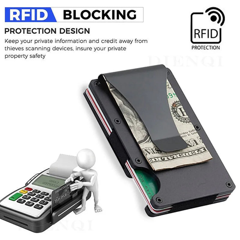 Minimalist Slim RFID Blocking Wallet For Men - Light Weight, Durable & Compact- Aluminum Wallet With Money Clip (Black）