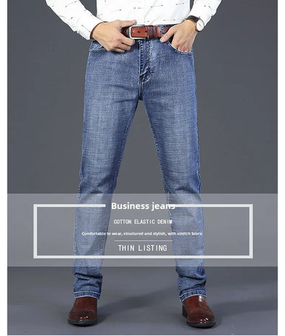 2026 Brand Slim Washed Jeans Casual Straight Stretch Fashion Classic Blue Black Work Denim Trousers Male Brand Clothing