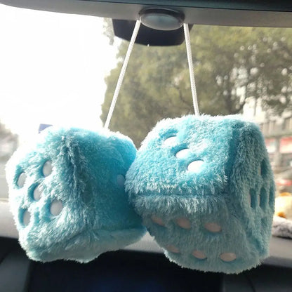 2pcs Big Long Hair Hot Stamping Dot Dice Plush Toy Cube Pendant Car Ornament Sieve Anime Car Decoration Accessories Auto Pendant