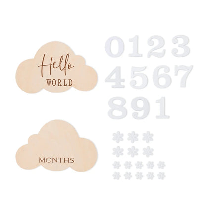 Wooden Baby Month Photography Prop Cloud Shape Record Card Newborn Birthday Gift Milestone Card Souvenir Baby Photo Accessories