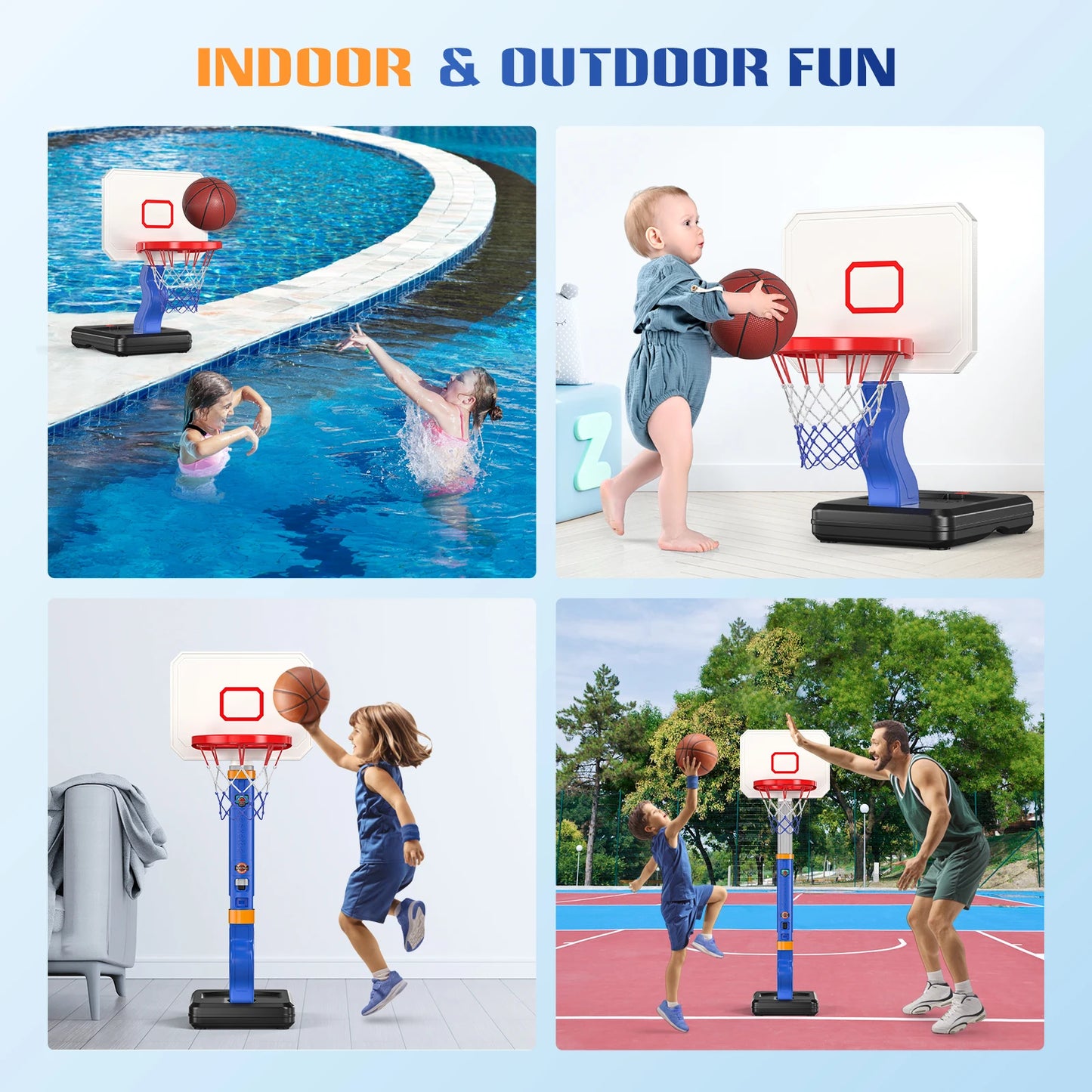 Basketball Hoop For Kids, Toddler With Stand 4 Basketballs Indoor Outdoor Backyard Sport Game Birthday Gifts Toys For Toddler