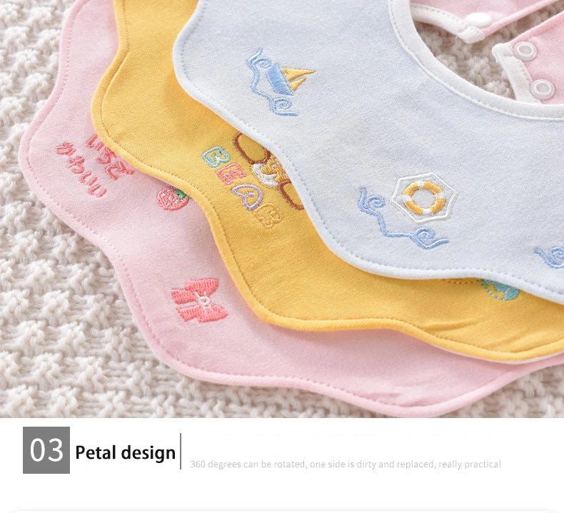 Cute Embroidery Cotton Baby Bibs Autumn New Infant Bib Newborn Burp Cloths for Kids Boy Girl Spring Soft Feeding Saliva Towel