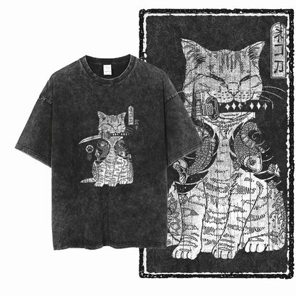 COOLMIND DB Cat Printed Cotton Acid Washed Exclusive Graphic Unisex T Shirt Cool Streetwear Men Tshirts Big Size Tee for Men