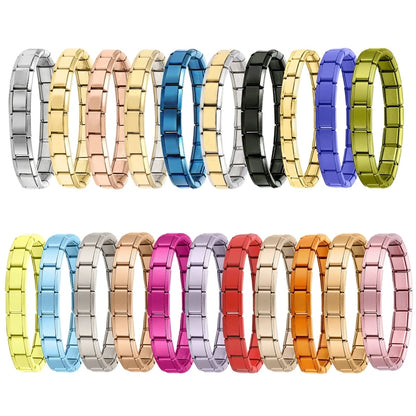 Stainless Steel Purple Rose Pink Black Champagne Gold Color Italian Charms Bracelet Colorful 9mm Width Bangle Men Women Jewelry